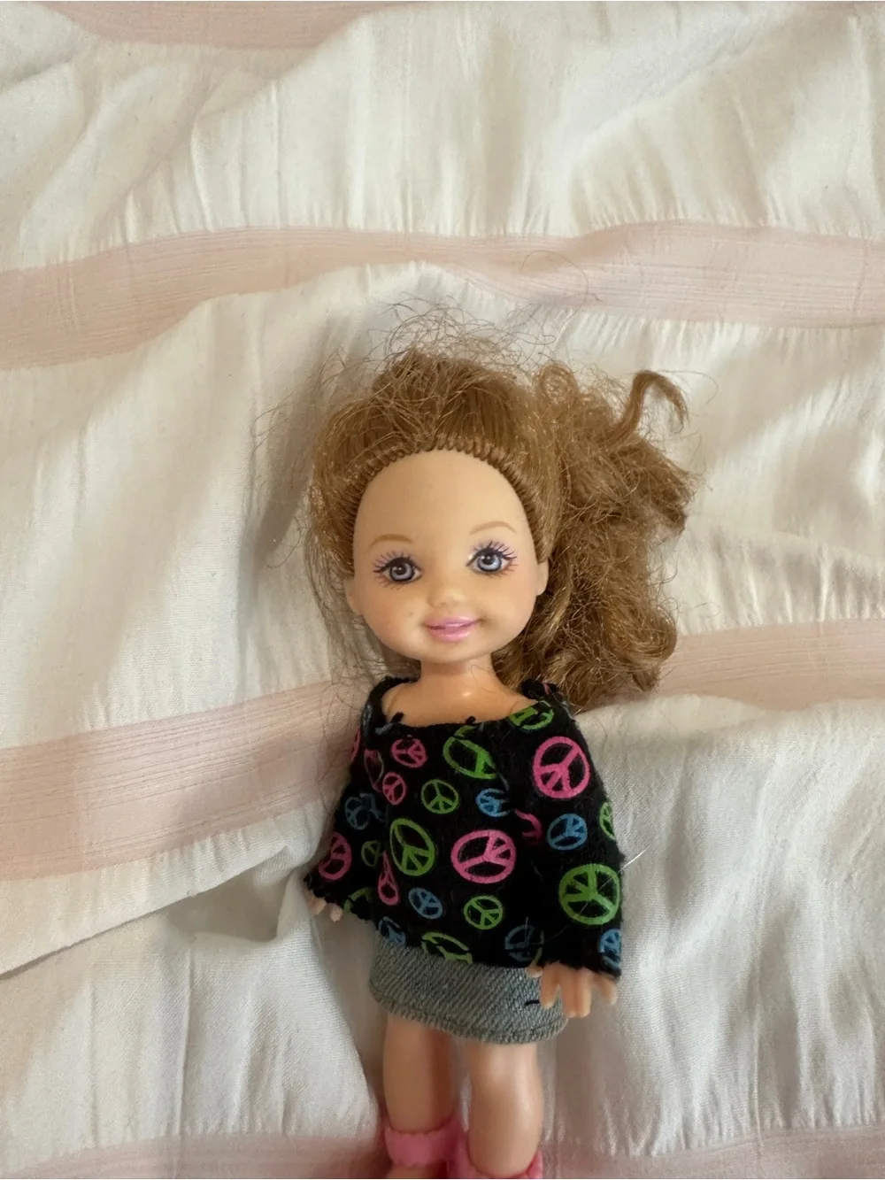 Mini Fashion Doll with Black Peace Sign Top - Unbranded